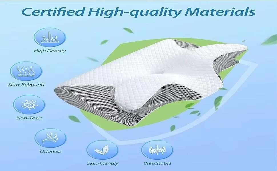 Almohada Cervical de espuma viscoelástica, ortopédica de contorno ergonómico 2 en 1