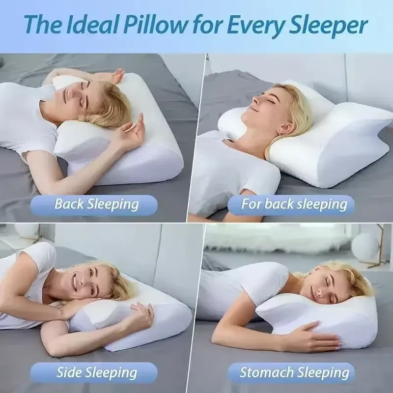 Almohada Cervical de espuma viscoelástica, ortopédica de contorno ergonómico 2 en 1